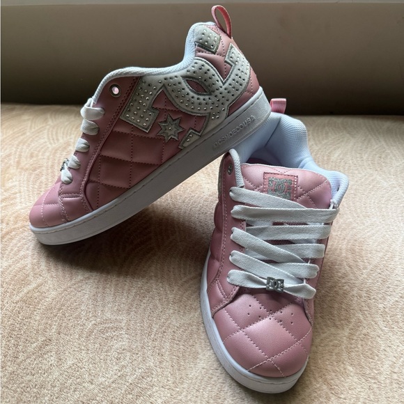 DC Pink Quilted Sneakers with White and Silver Details - Picture 1 of 3